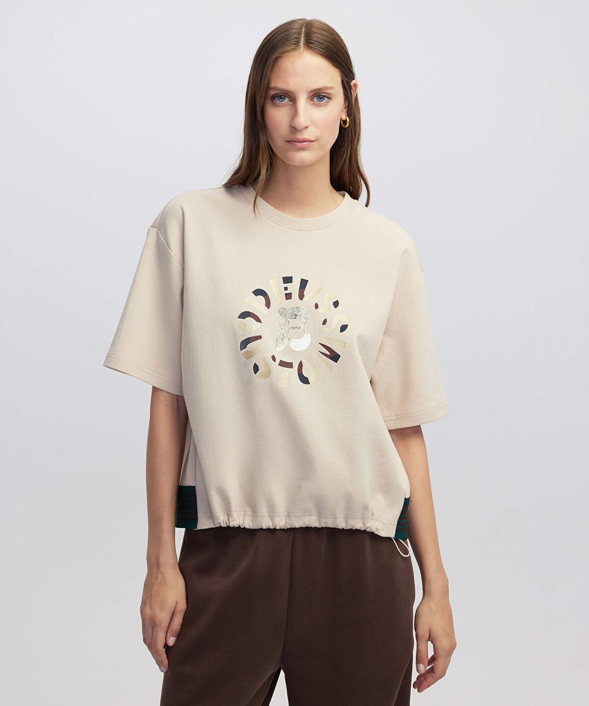 Zoomed Mixed T-Shirt with Slogan Print
