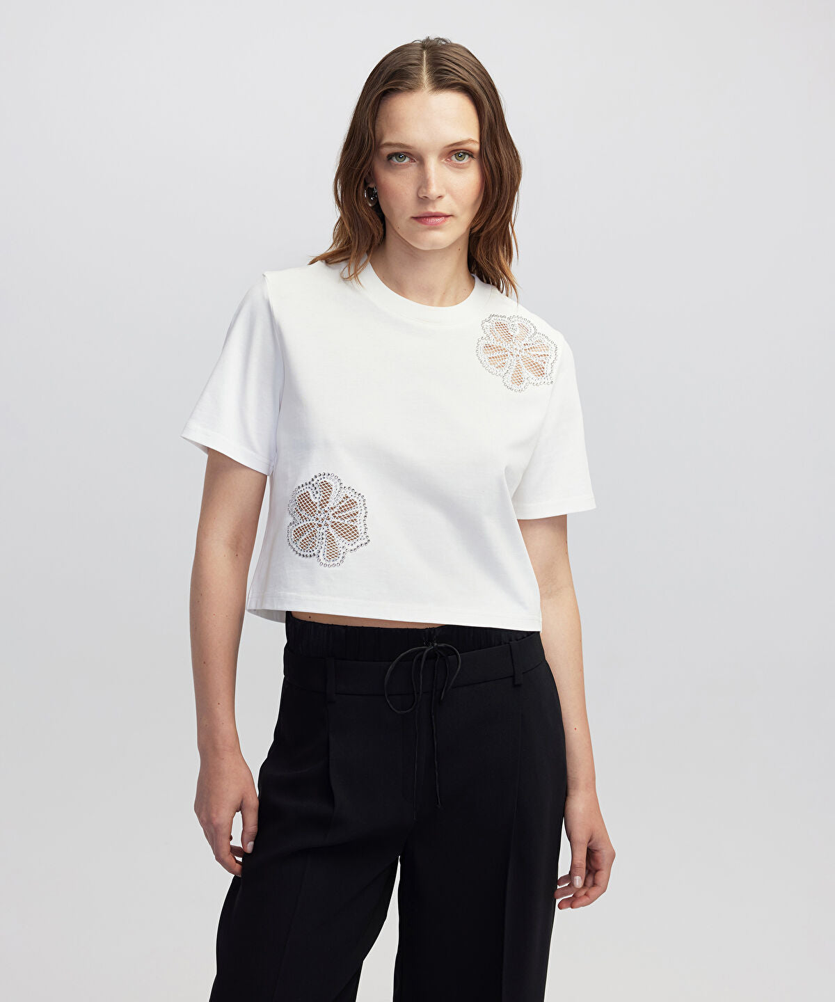 Zoomed Rhinestone Cutout T-shirt