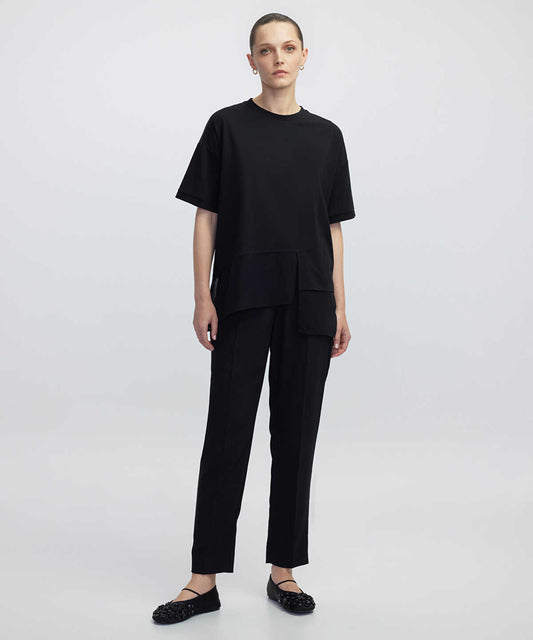 Chiffon Trim Asymmetric T-Shirt