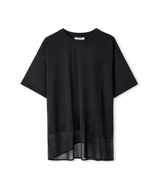 Chiffon Trim Asymmetric T-Shirt