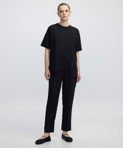 Chiffon Trim Asymmetric T-Shirt