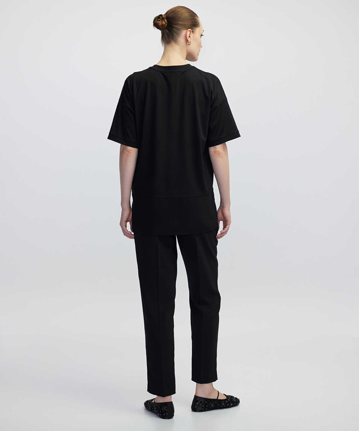 Chiffon Trim Asymmetric T-Shirt