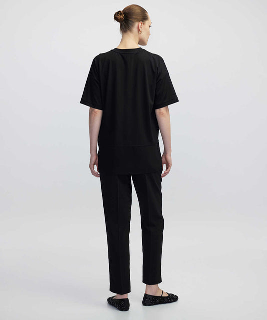 Chiffon Trim Asymmetric T-Shirt
