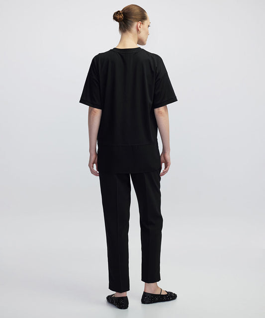 Chiffon Trim Asymmetric T-Shirt