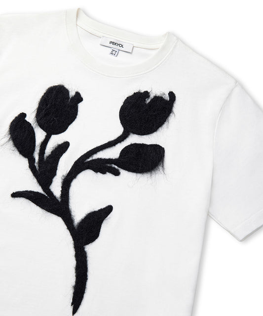 Color-Block T-Shirt with 3D Floral Embellishment