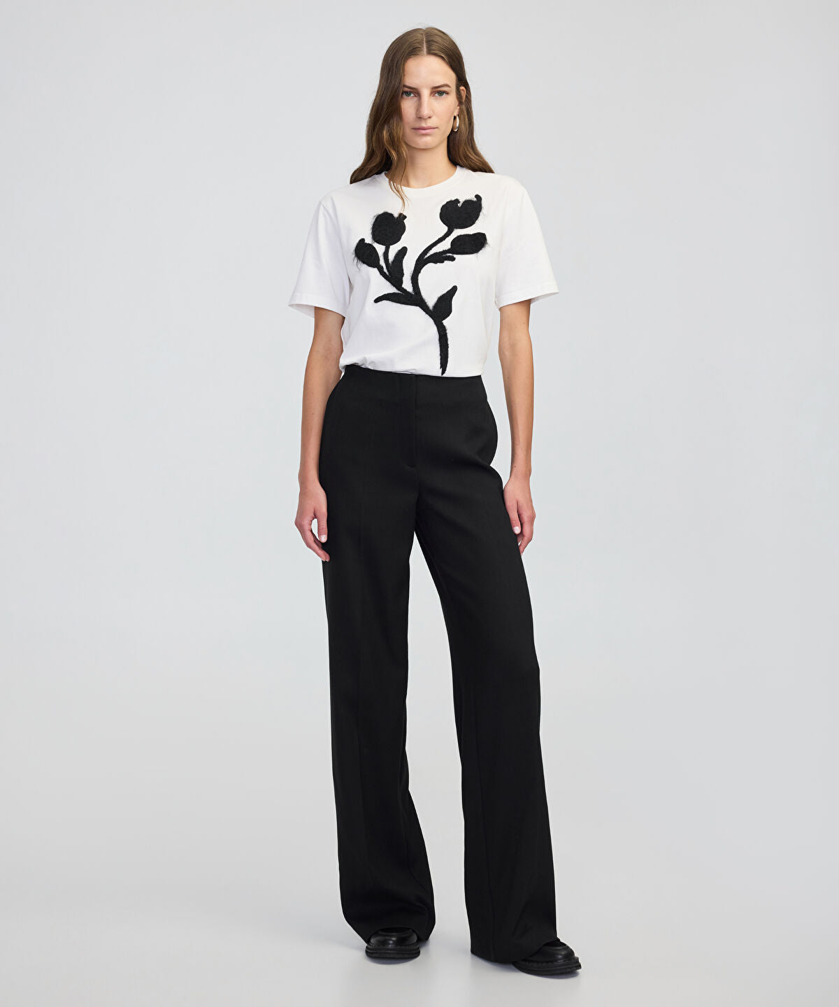 Zoomed Color-Block T-Shirt with 3D Floral Embellishment