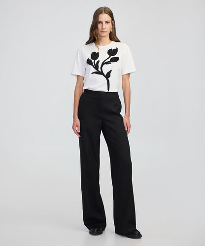 Color-Block T-Shirt with 3D Floral Embellishment