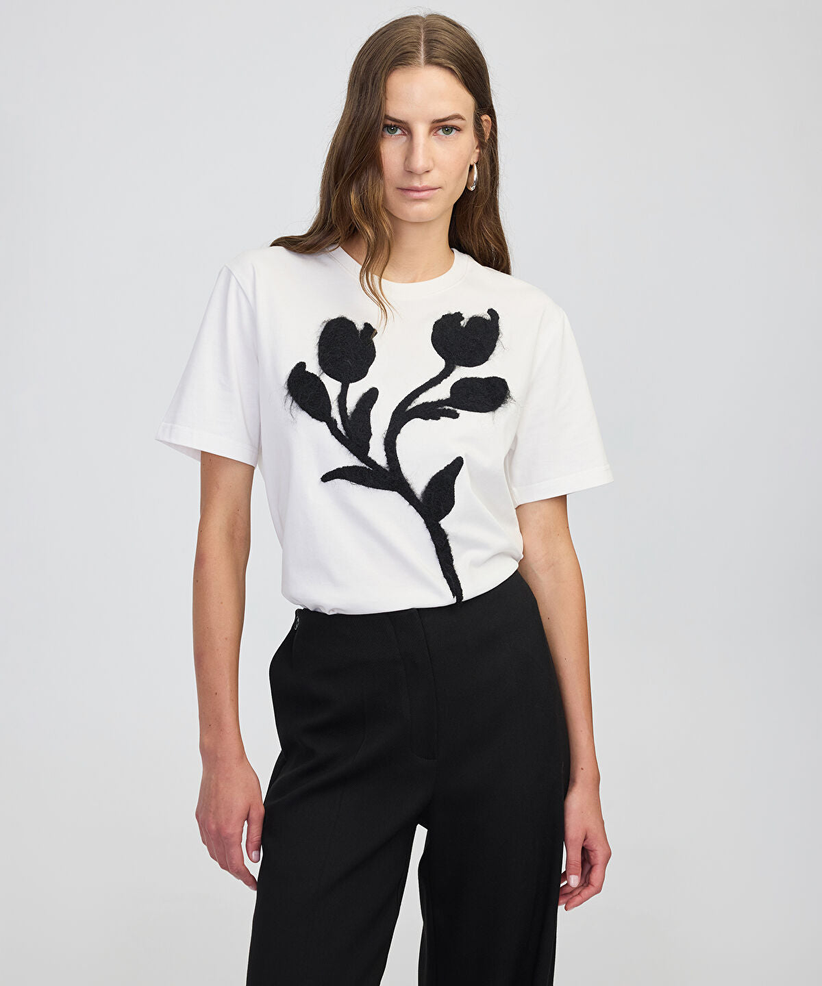 Zoomed Color-Block T-Shirt with 3D Floral Embellishment