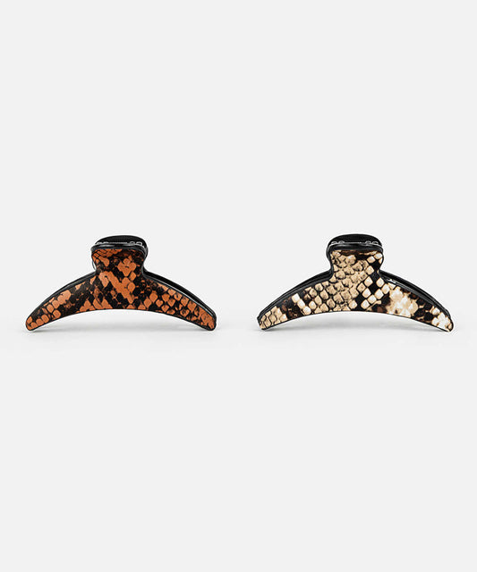 Set of Two Leather-Effect Hair Clips