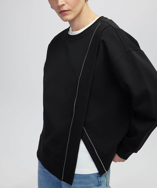 Sweatshirt with Asymmetric Zipper