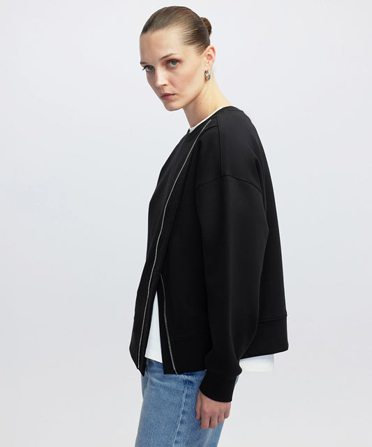 Sweatshirt with Asymmetric Zipper