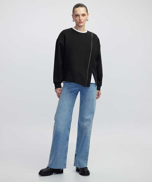 Sweatshirt with Asymmetric Zipper