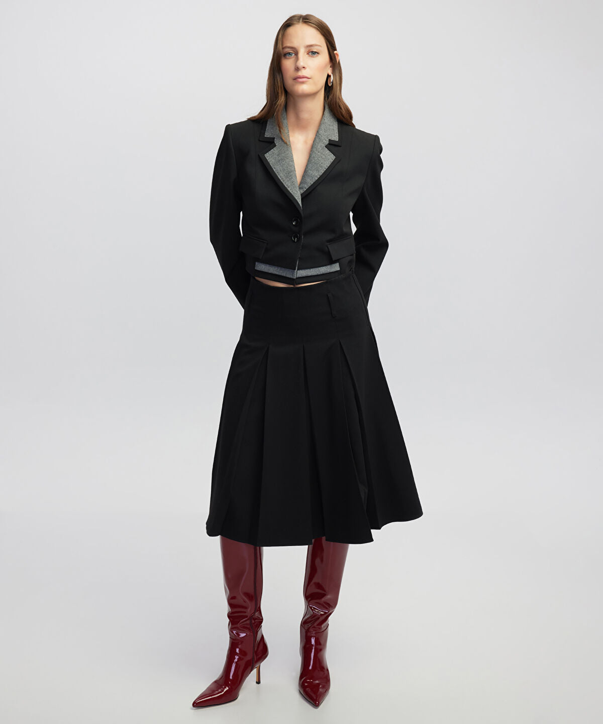 Zoomed Mixed Media Crop Blazer