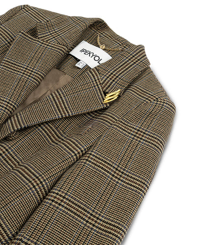 Plaid Blazer with Brooch