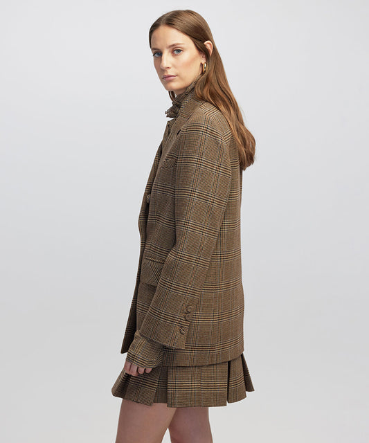 Plaid Blazer with Brooch