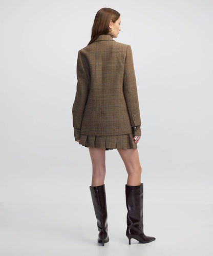 Plaid Blazer with Brooch