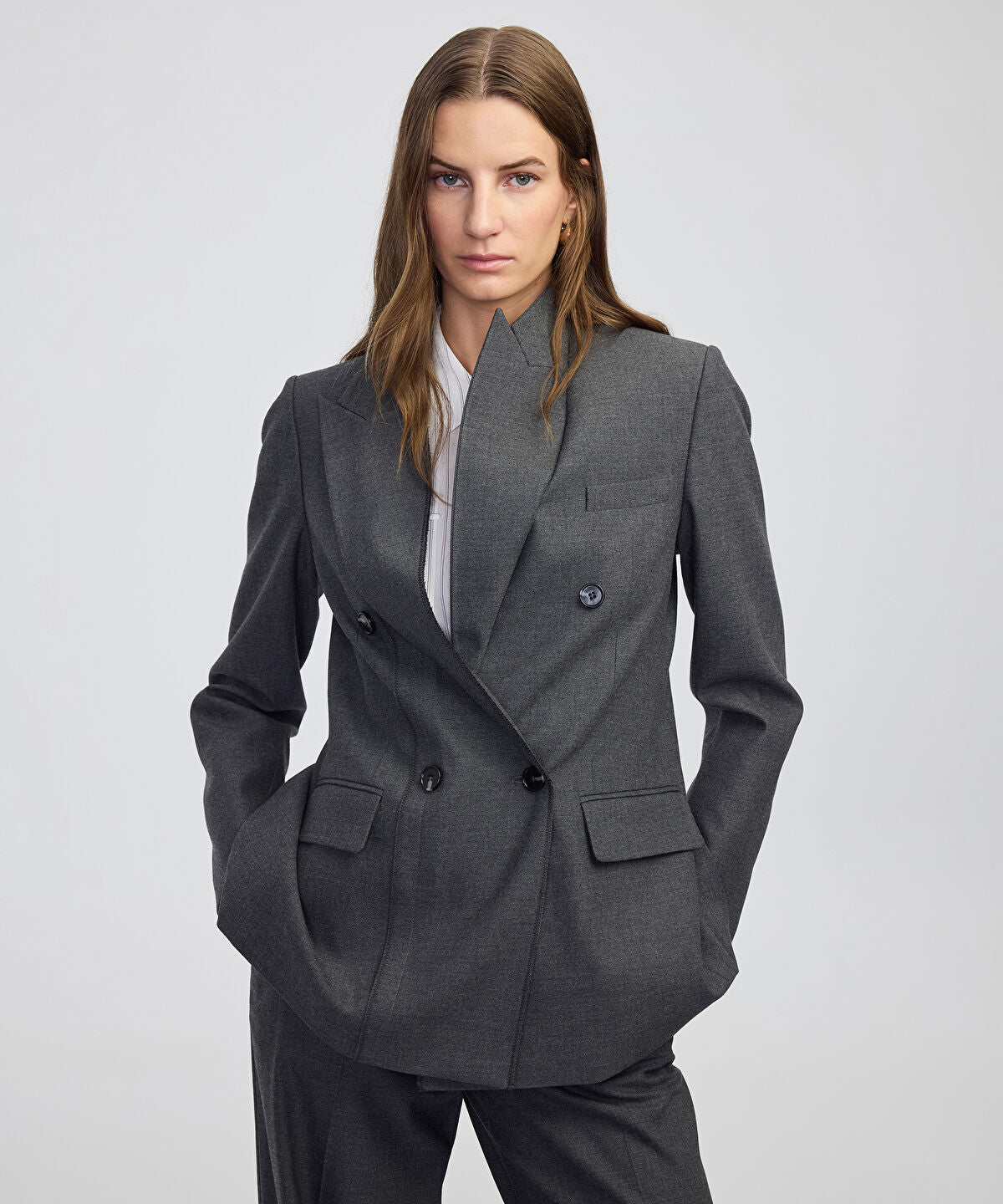Zoomed Button-Back Raw-Edge Blazer