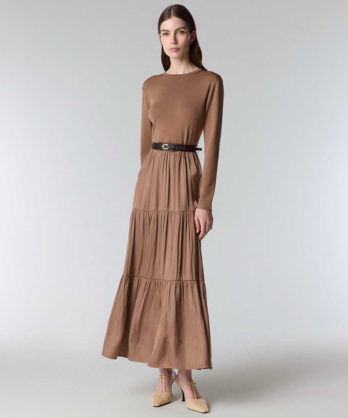 Zoomed Mixed Media Belted Dress