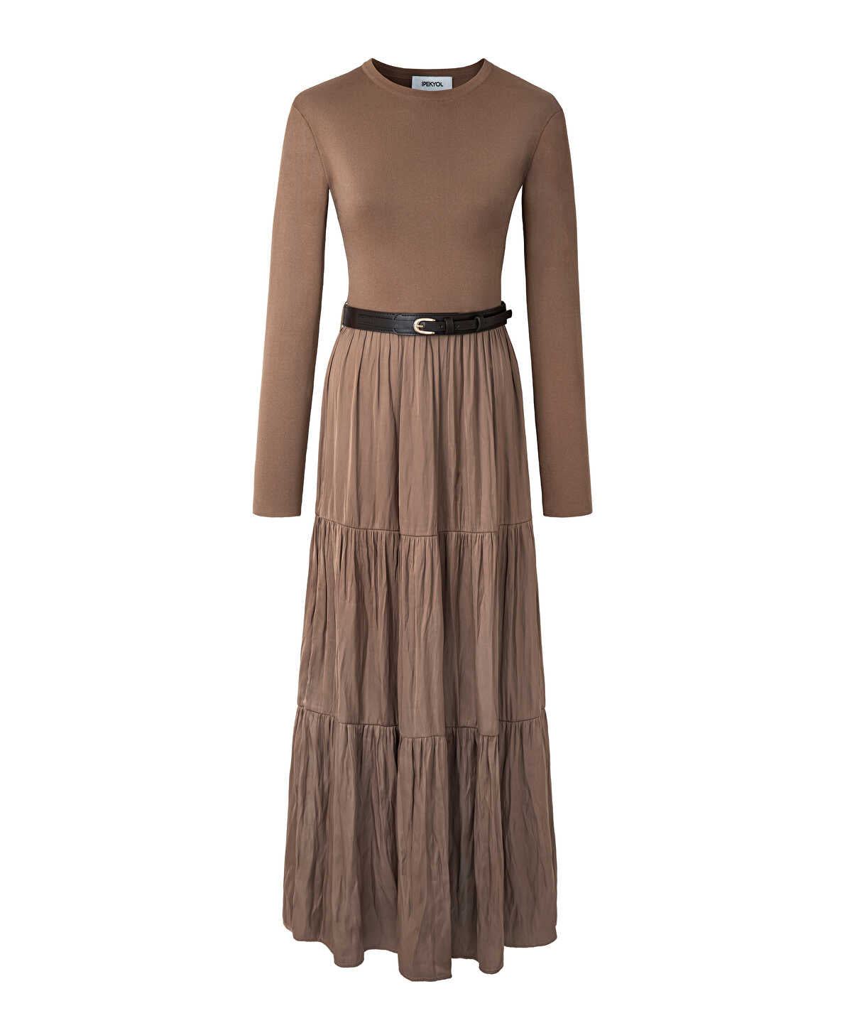 Zoomed Mixed Media Belted Dress