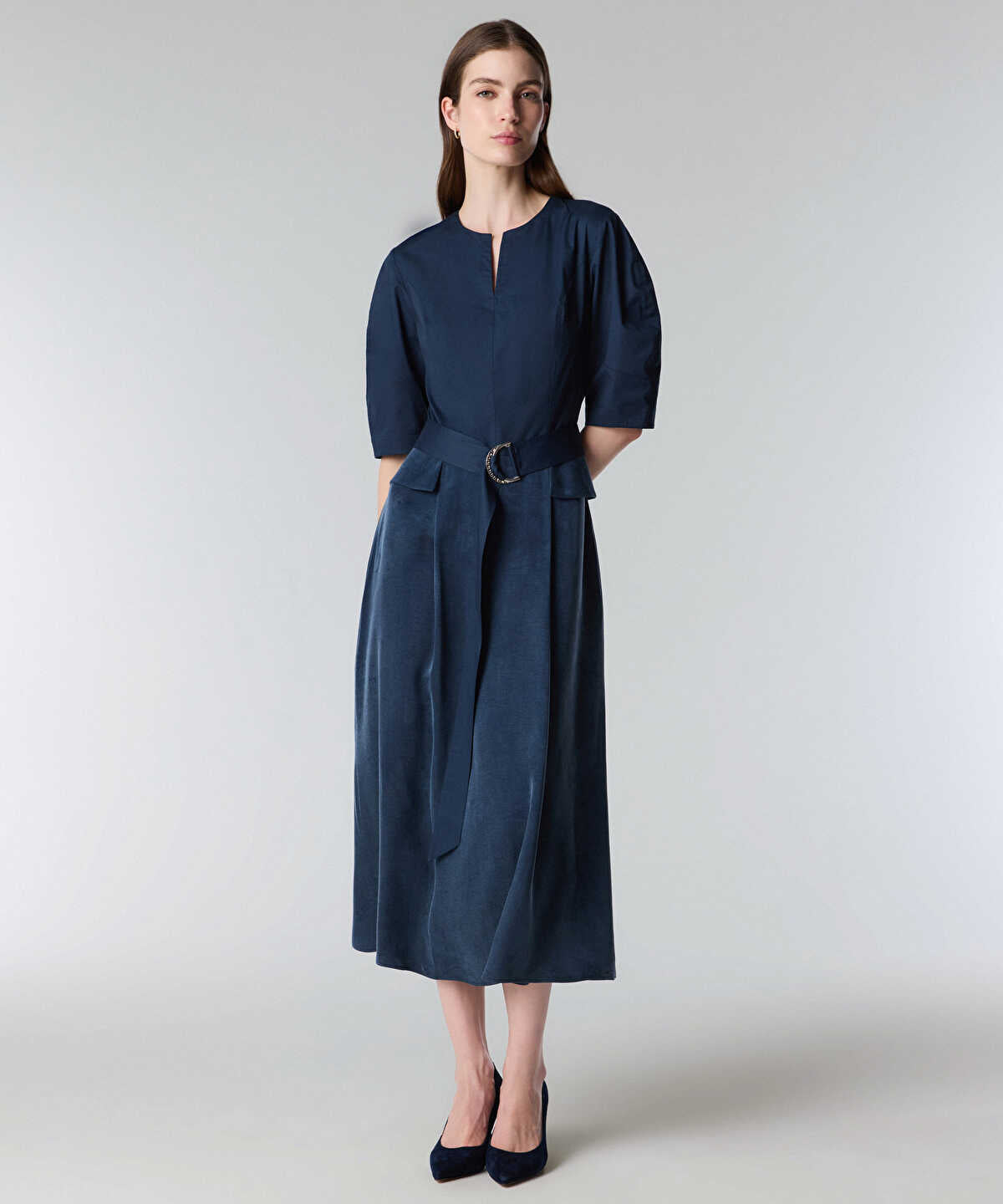 Mixed Media Belted Dress