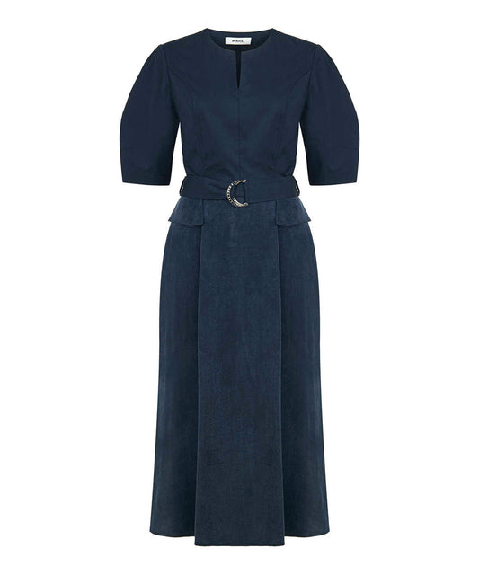 Mixed Media Belted Dress