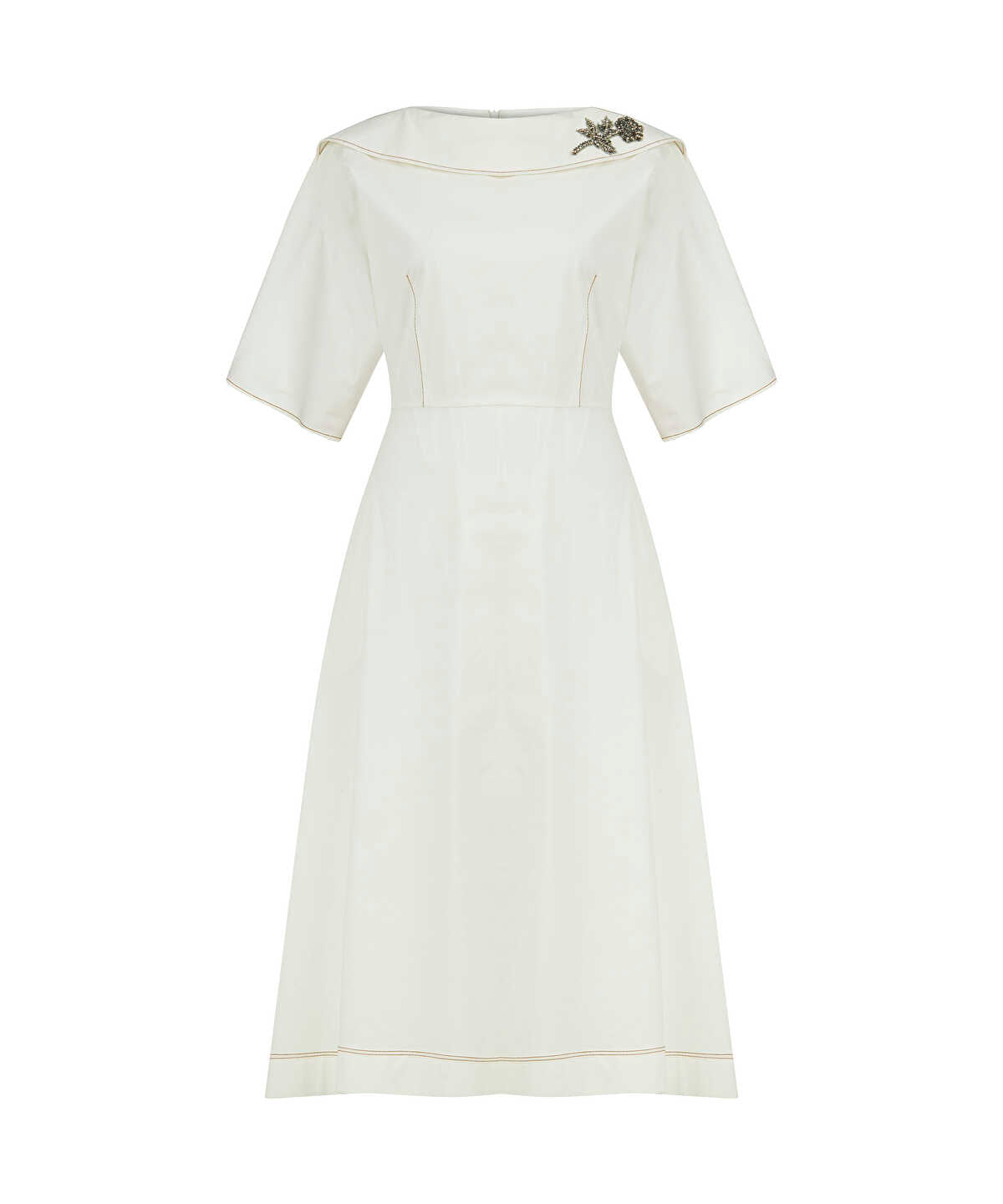 Zoomed Embellished Neck Belted Dress