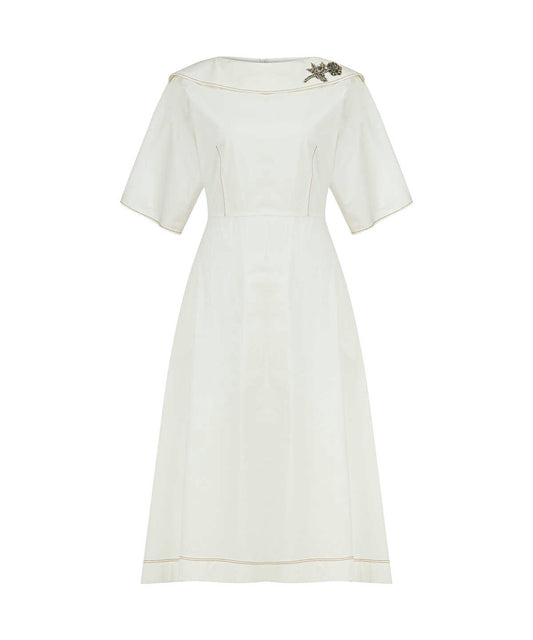Embellished Neck Belted Dress