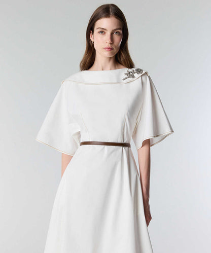 Embellished Neck Belted Dress