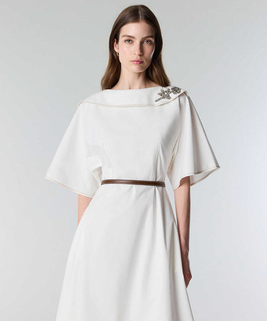 Embellished Neck Belted Dress