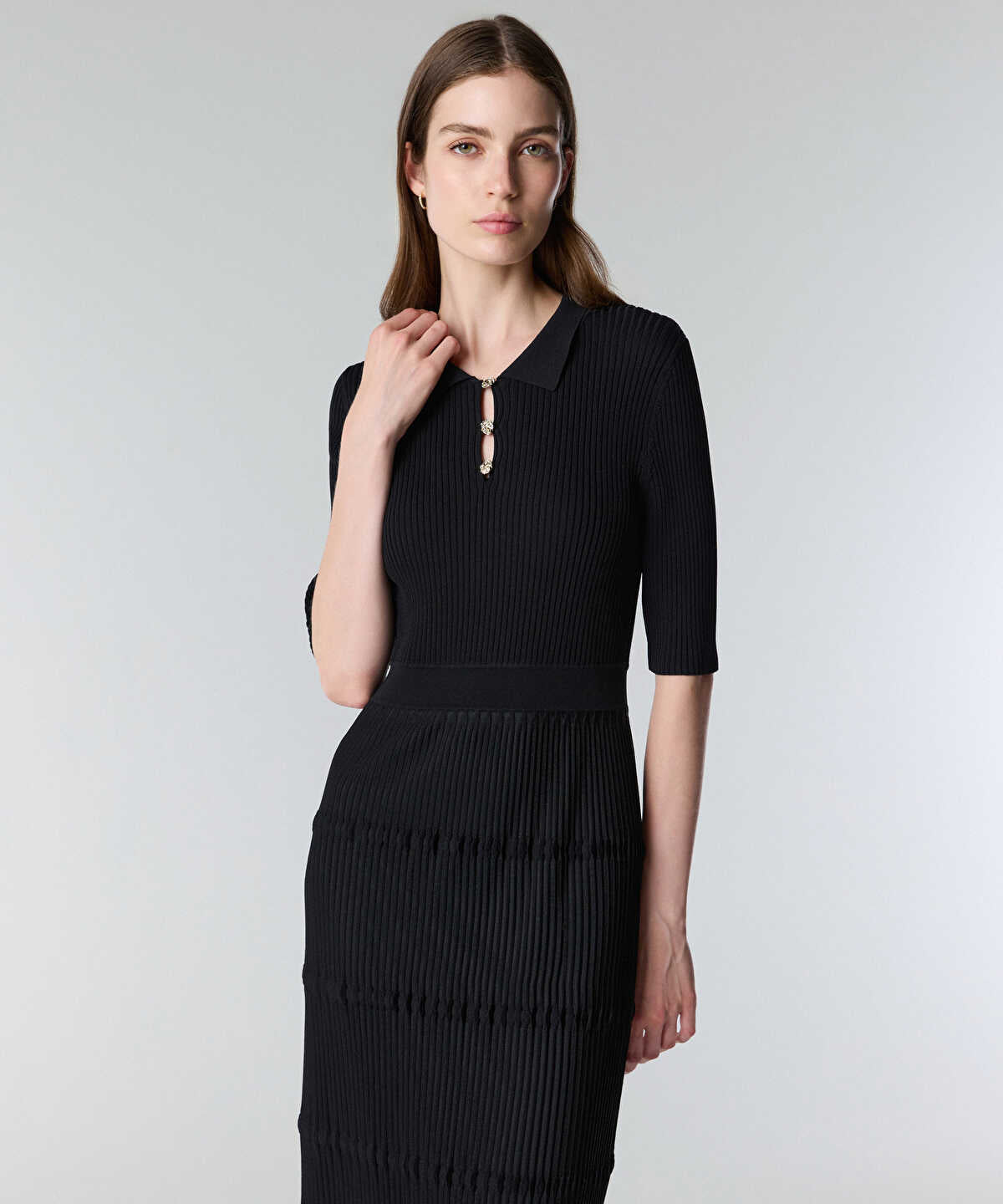 Zoomed Ribbed Polo Knit Dress