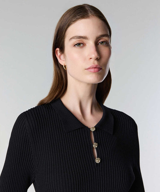 Ribbed Polo Knit Dress