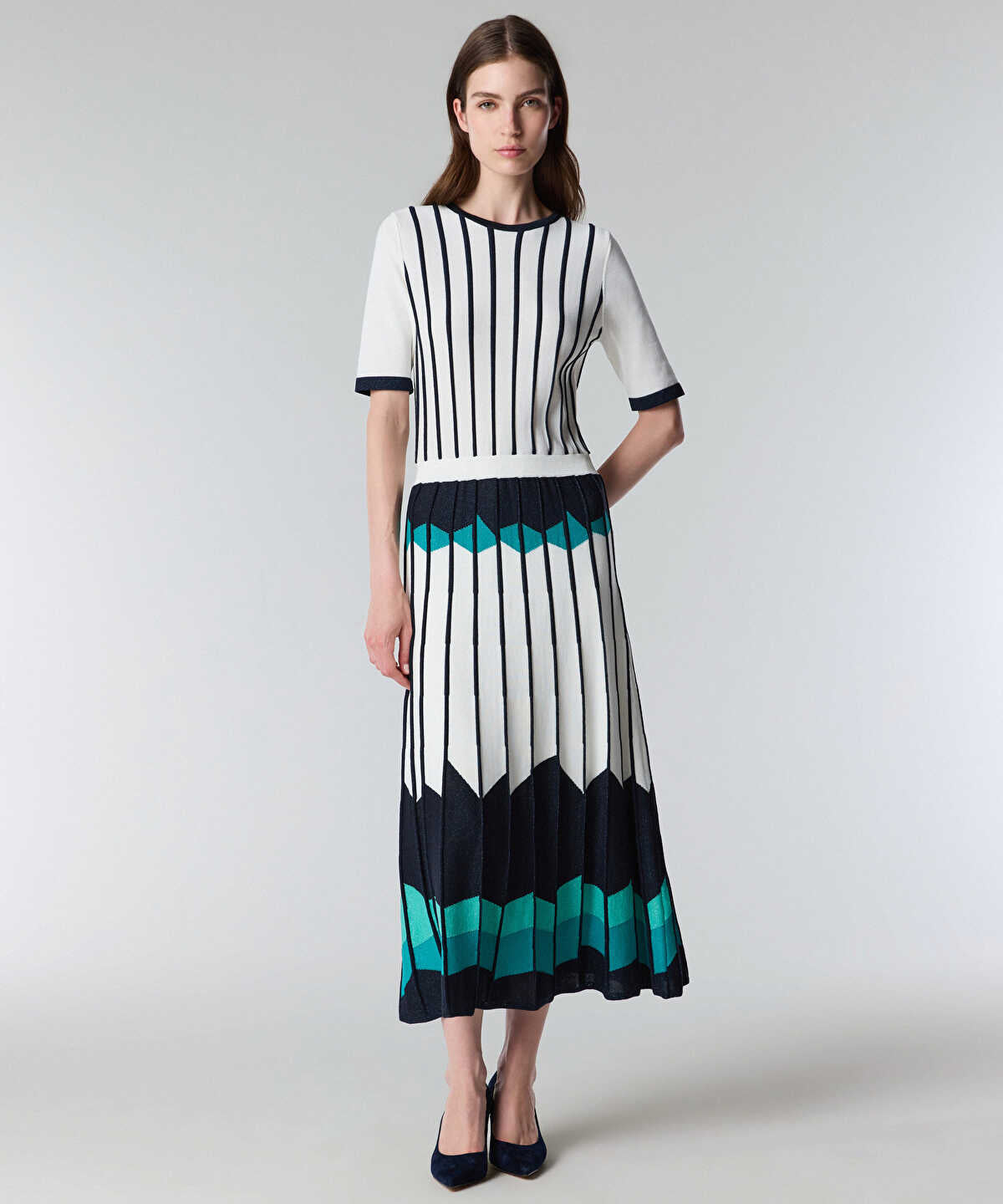Color-Block Jacquard Knit Dress