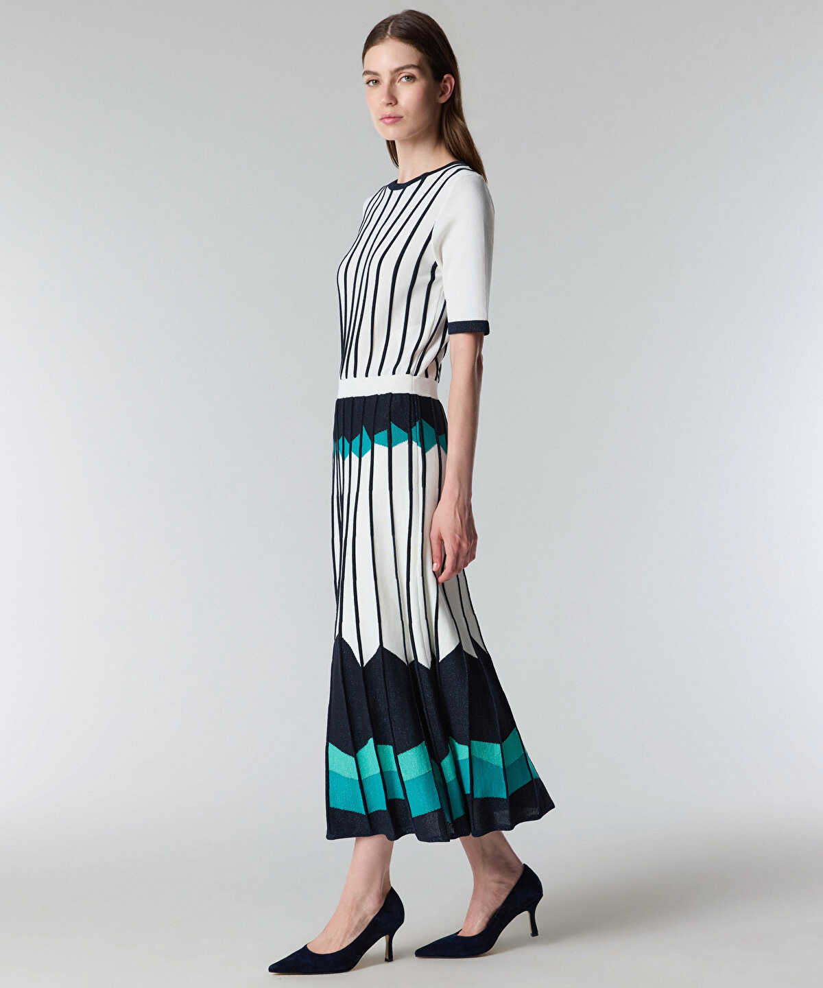 Zoomed Color-Block Jacquard Knit Dress
