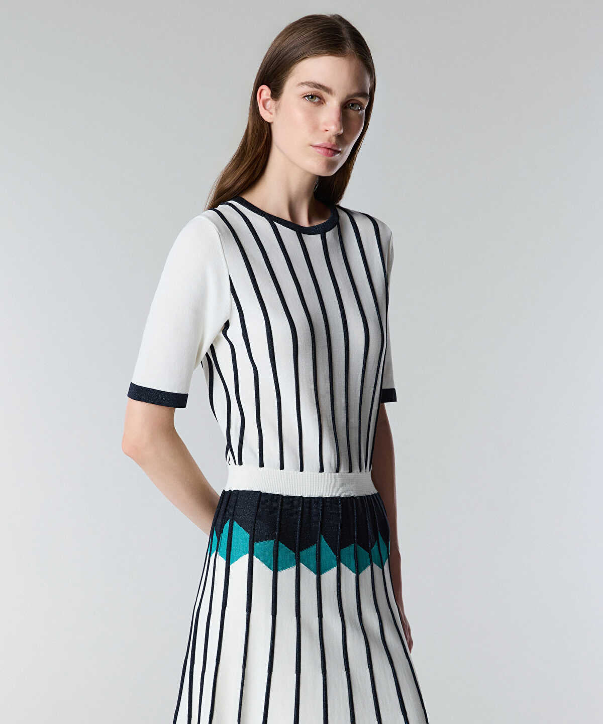 Zoomed Color-Block Jacquard Knit Dress