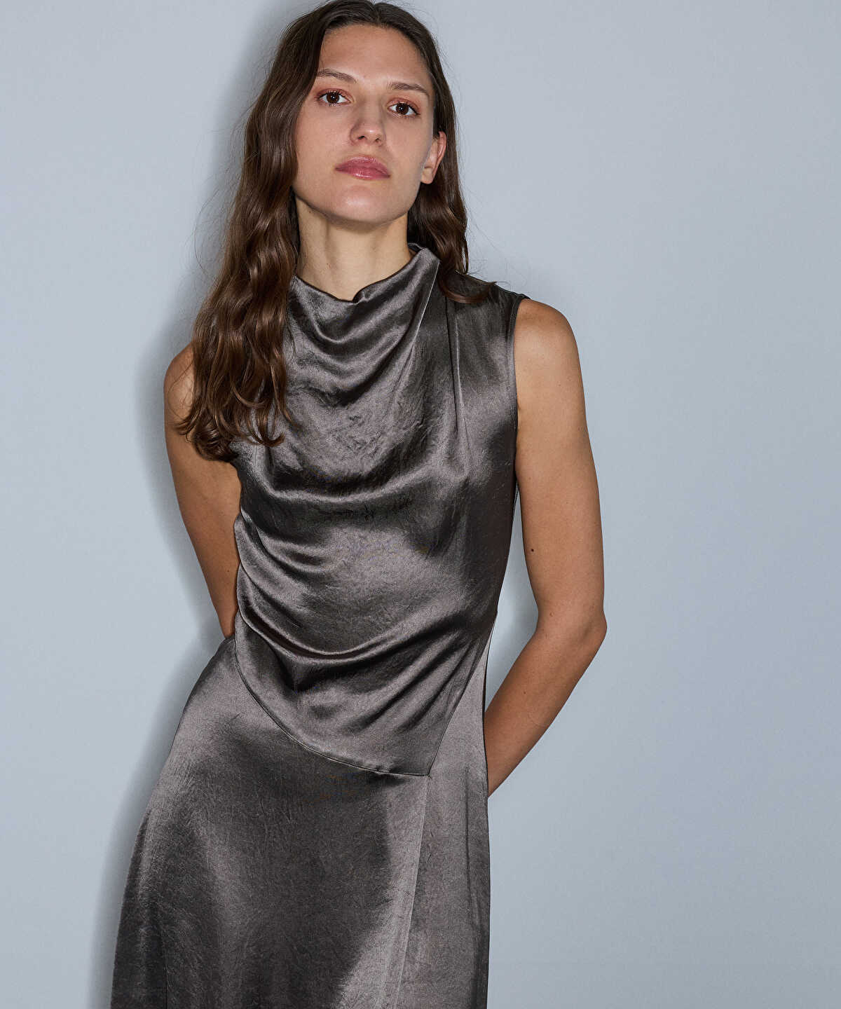Zoomed Cowl-Neck Midi Dress
