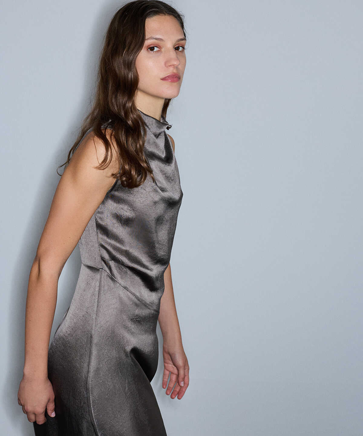 Zoomed Cowl-Neck Midi Dress