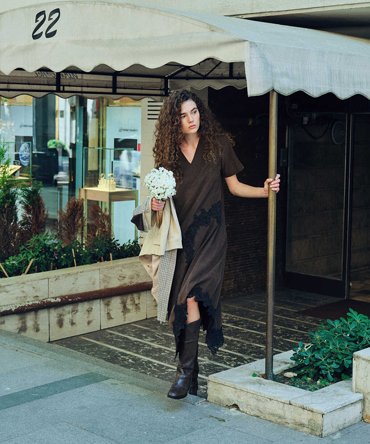 Lace-Trim V-Neck Dress