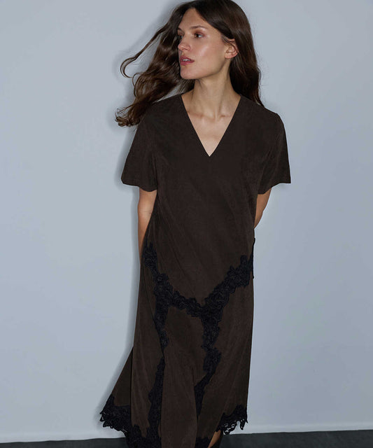 Lace-Trim V-Neck Dress