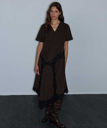Lace-Trim V-Neck Dress