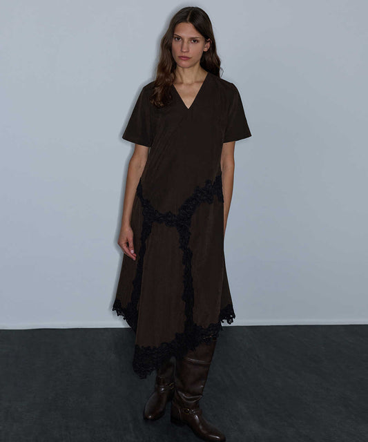 Lace-Trim V-Neck Dress