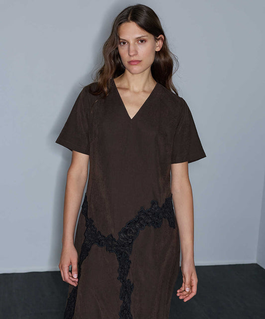 Lace-Trim V-Neck Dress