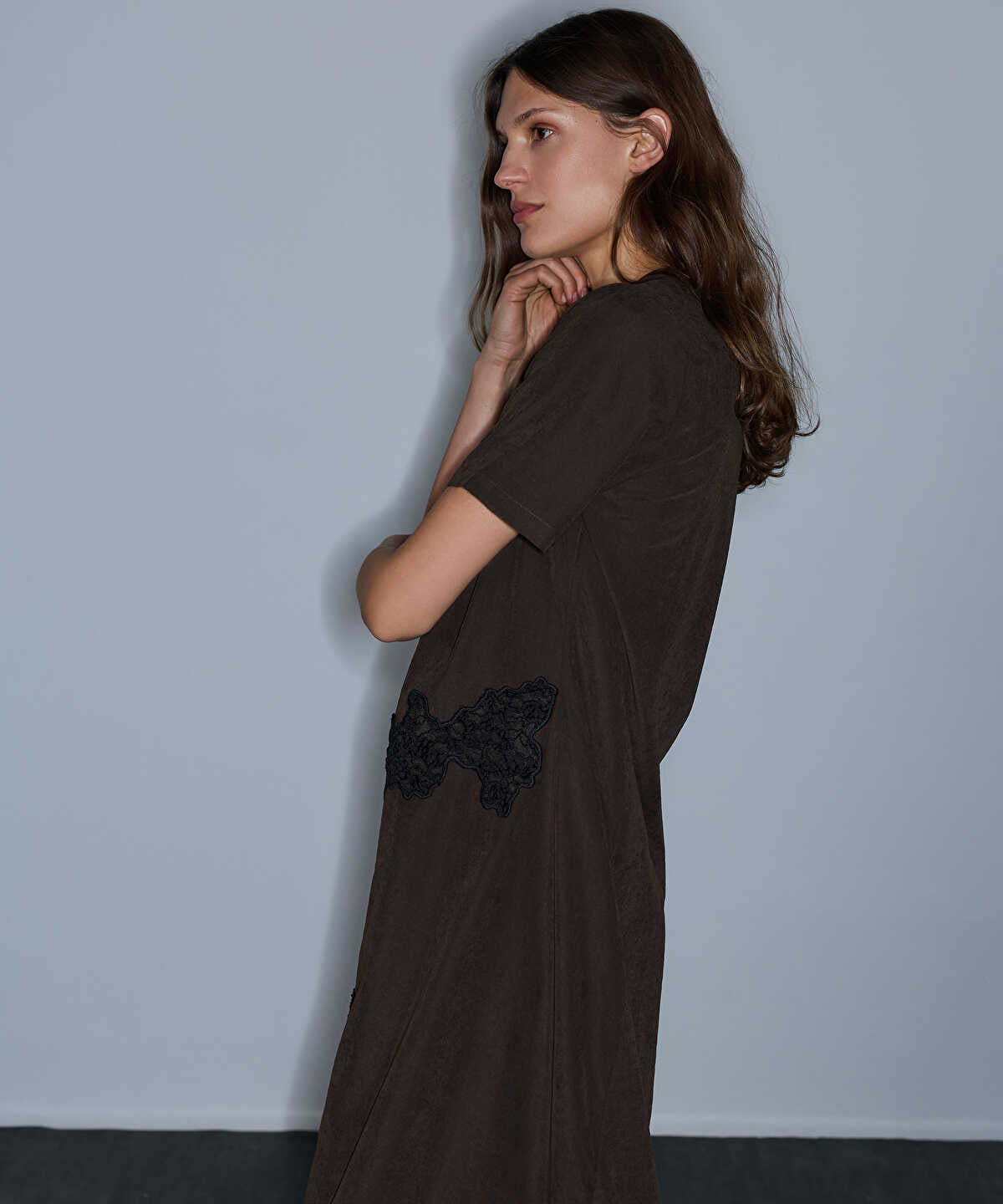 Zoomed Lace-Trim V-Neck Dress