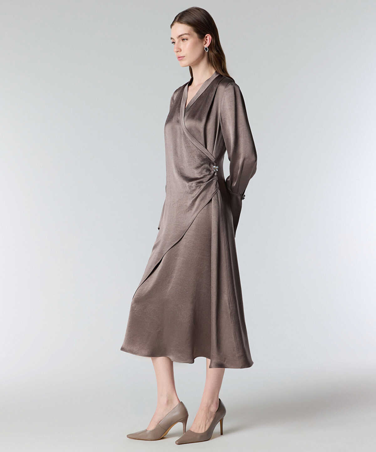 Zoomed Shiny Finish Wrap Dress