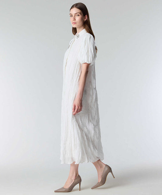 Crinkle Effect Embroidered Dress
