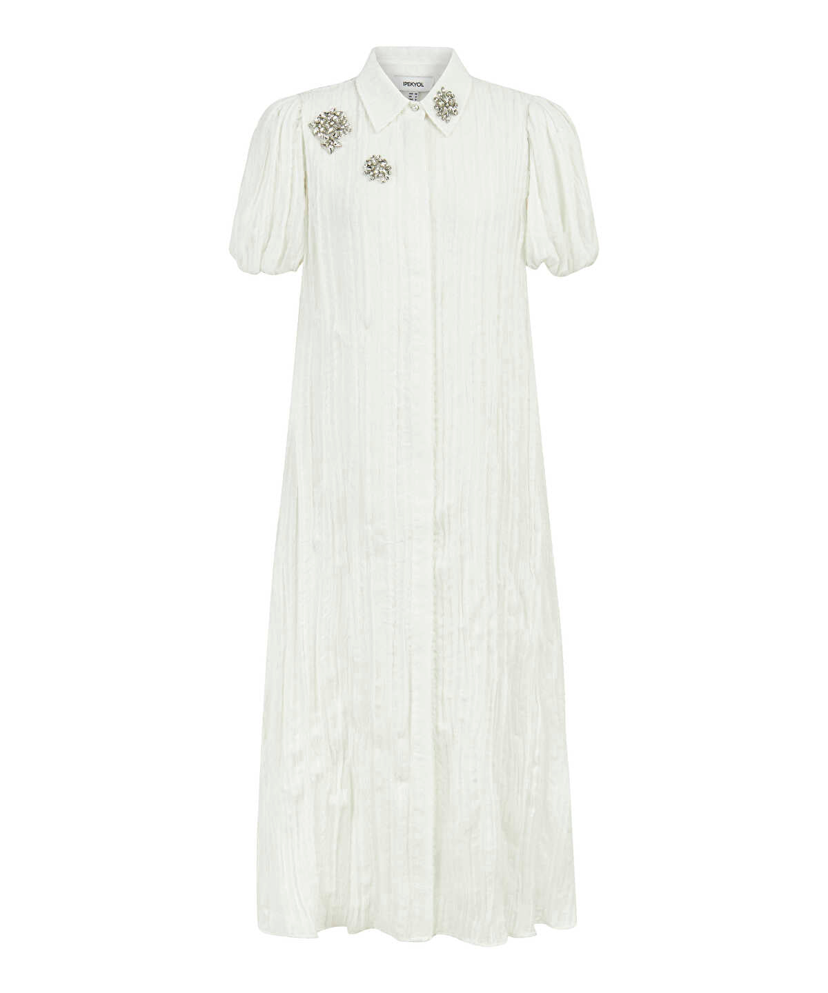 Crinkle Effect Embroidered Dress