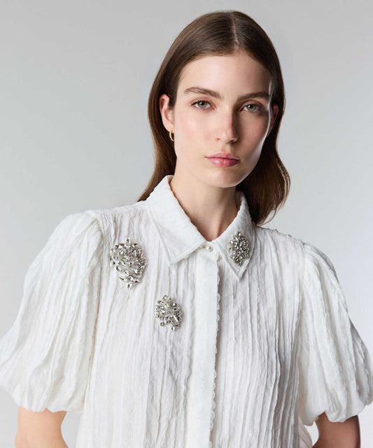 Crinkle Effect Embroidered Dress