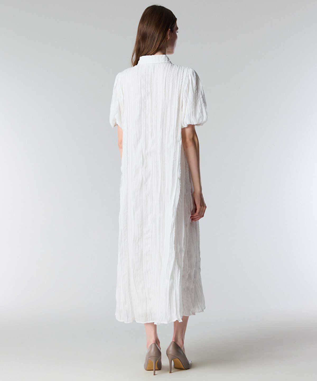 Zoomed Crinkle Effect Embroidered Dress