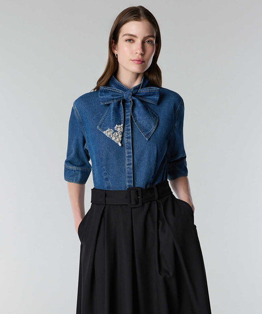 Tie Neck Mixed Media Dress