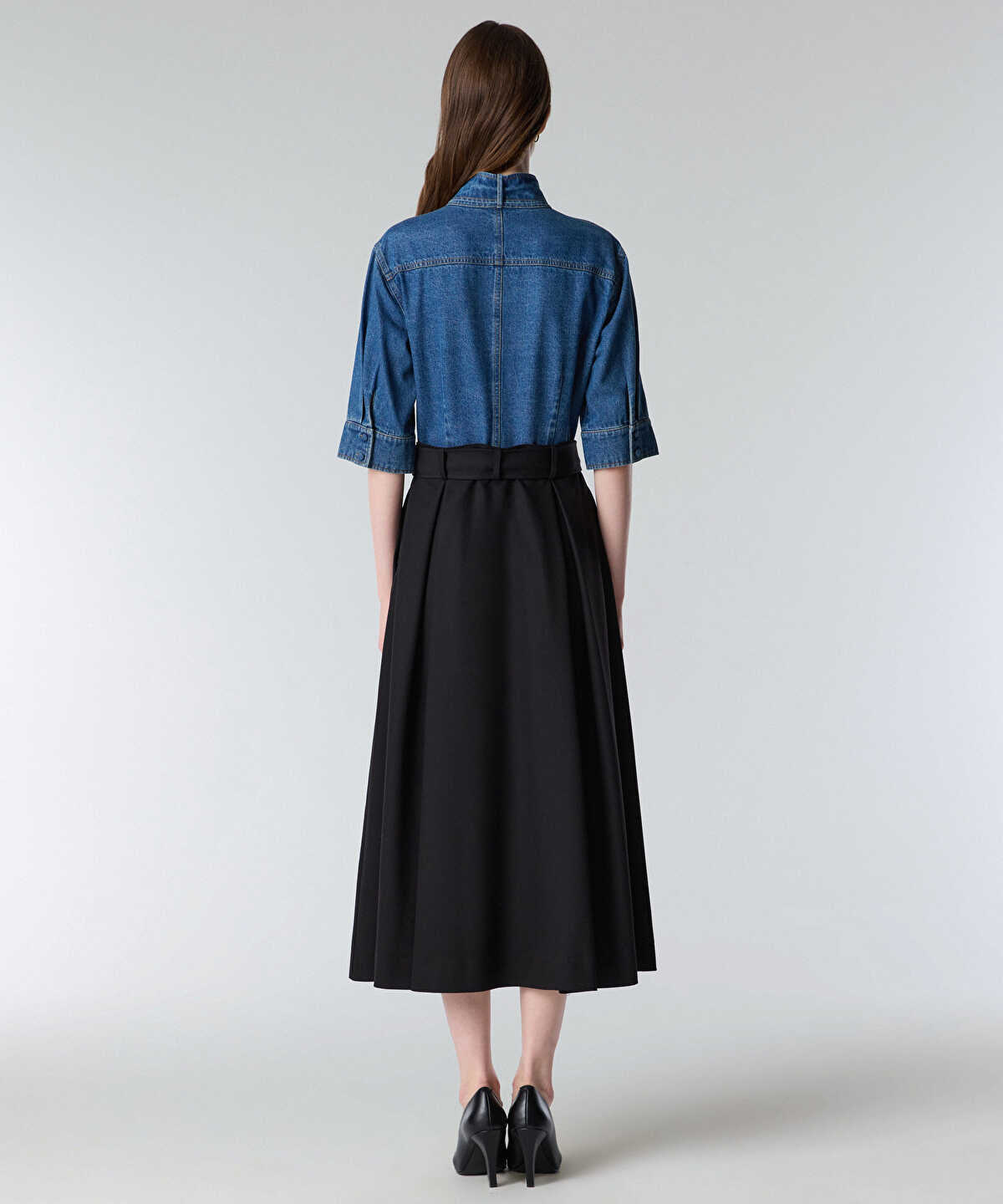 Zoomed Tie Neck Mixed Media Dress