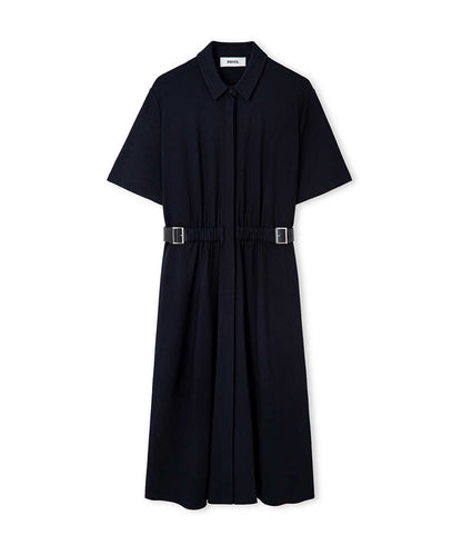 Dual-Buckle Belted Shirt Dress